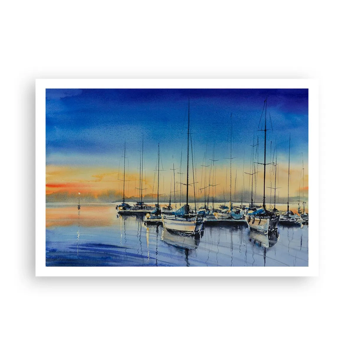 Poster - Porto degli yacht al tramonto con riflessi sull'acqua - 100x70cm - La fine di una buona giornata - Decorazione murale moderna per soggiorno e camera da letto ARTTOR