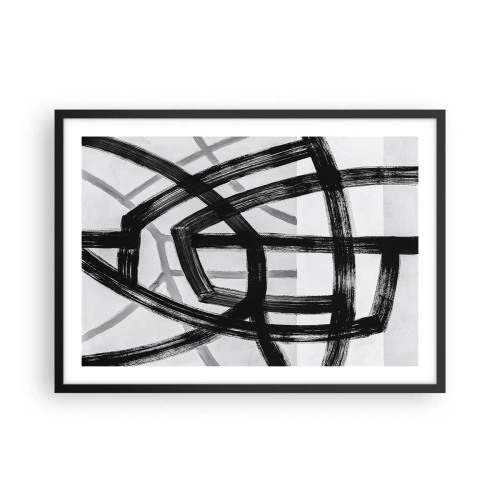 Poster in cornice nera - Linee astratte in bianco e nero che si intersecano su uno sfondo chiaro - 70x50cm - Costruendo la profondità - Decorazione murale moderna per soggiorno e camera da letto ARTTOR