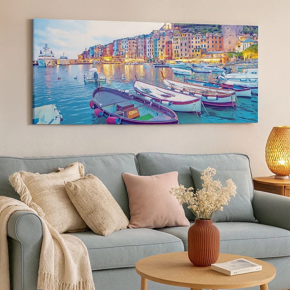 Quadro su tela - Stampe su Tela - Sera colorata nel porto - 100x40 cm