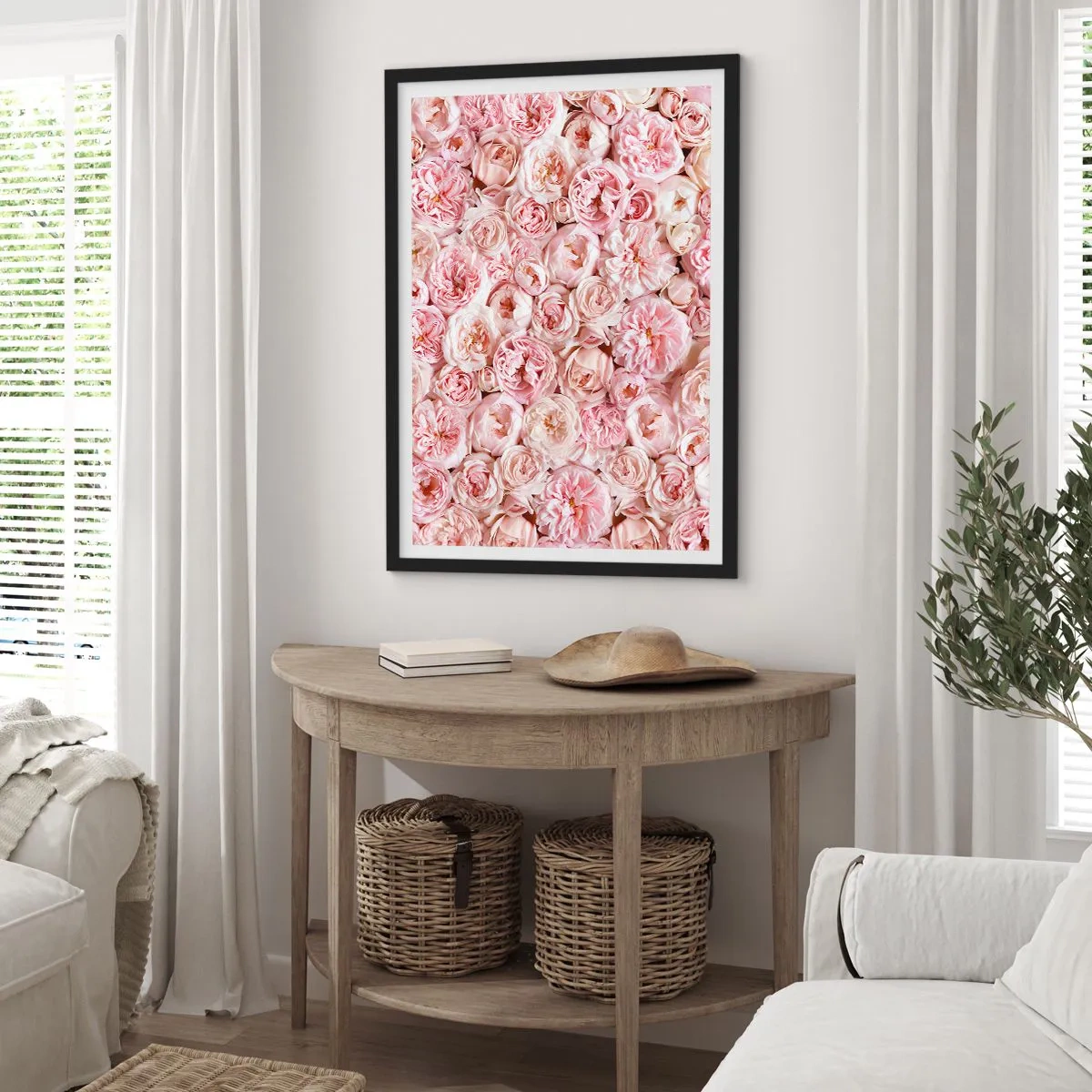 Poster in cornice nera - Una romantica composizione di fiori rosa in primo piano - 50x70cm - Coperto di rose - Decorazione murale moderna per soggiorno e camera da letto ARTTOR