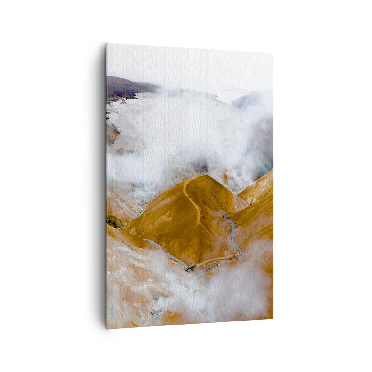 Quadro su tela - Stampe su Tela - Un paesaggio montano con vapore in un clima rigido - 80x120cm - La bellezza severa dell'Islanda - Decorazione murale moderna per soggiorno e camera da letto ARTTOR