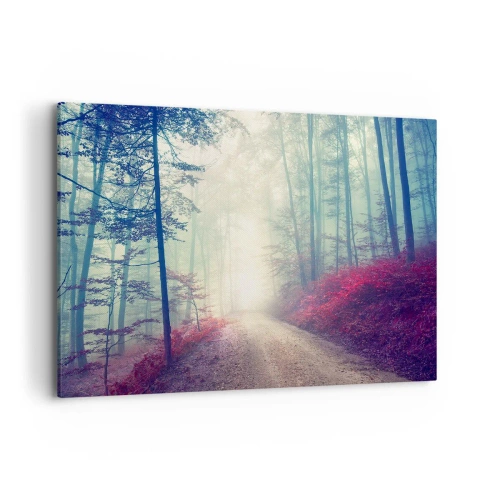 Quadro su tela - Stampe su Tela - Un magico sentiero nel bosco circondato da alberi e nebbia - 120x80cm - Come è bello alzarsi all'alba - Decorazione murale moderna per soggiorno e camera da letto ARTTOR