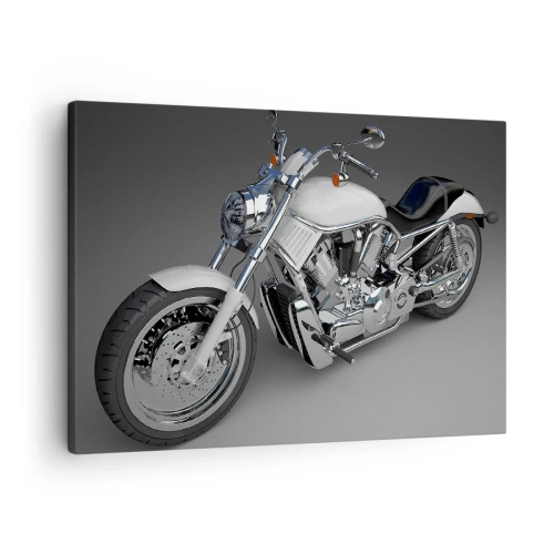 Quadro su tela - Stampe su Tela - Motocicletta cruiser bianca su sfondo grigio - 70x50cm - Viene voglia di inginocchiarsi - Decorazione murale moderna per soggiorno e camera da letto ARTTOR