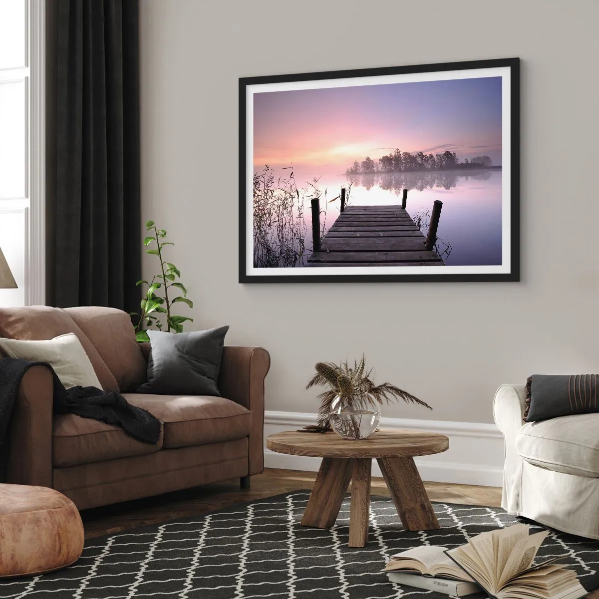 Poster in cornice nera - Nebbia color lilla - 50x40 cm
