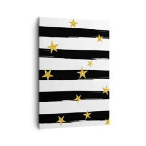 Quadro su tela - Stampe su Tela - Strisce bianche e nere con stelle dorate - 50x70cm - Siamo tutti nati sotto una buona stella - Decorazione murale moderna per soggiorno e camera da letto ARTTOR