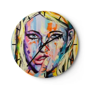 Orologio da parete - Orologio in Vetro - Ritratto artistico di una donna dai colori vivaci - 30x30cm - Guardala dritto negli occhi - Decorazione murale moderna per soggiorno, cucina e camera da letto ARTTOR