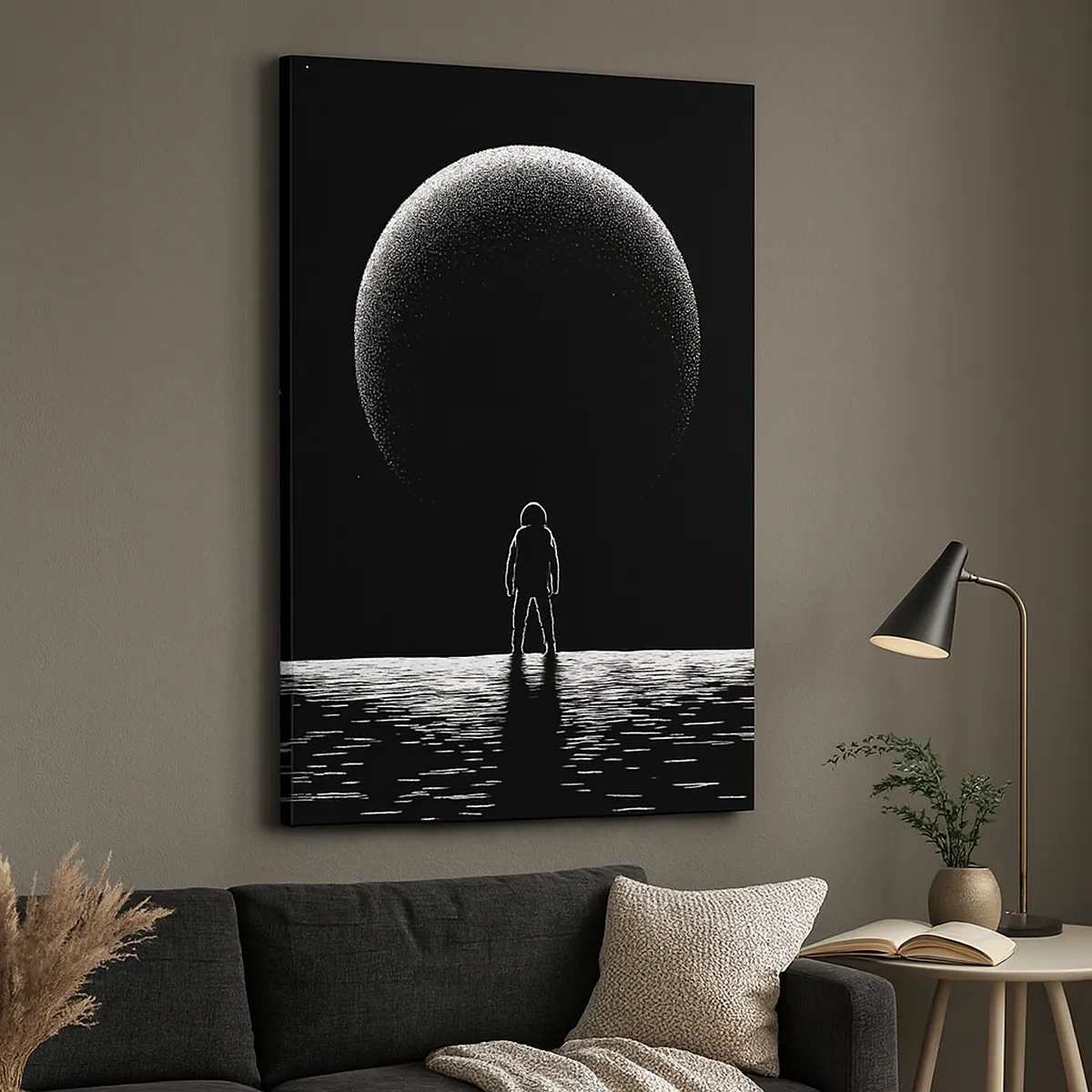 Quadro su tela - Stampe su Tela - Un astronauta sullo sfondo di un grande pianeta nello spazio - 50x70cm - Faccia a faccia - Decorazione murale moderna per soggiorno e camera da letto ARTTOR