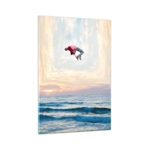 Quadro su vetro - Salto surreale sul mare nella cornice - 80x120cm - In un'altra dimensione - Decorazione murale moderna per soggiorno e camera da letto ARTTOR