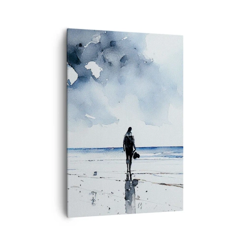 Quadro su tela - Stampe su Tela - Una figura su una spiaggia in un ambiente marino calmo - 70x100cm - Dialogo con il mare - Decorazione murale moderna per soggiorno e camera da letto ARTTOR