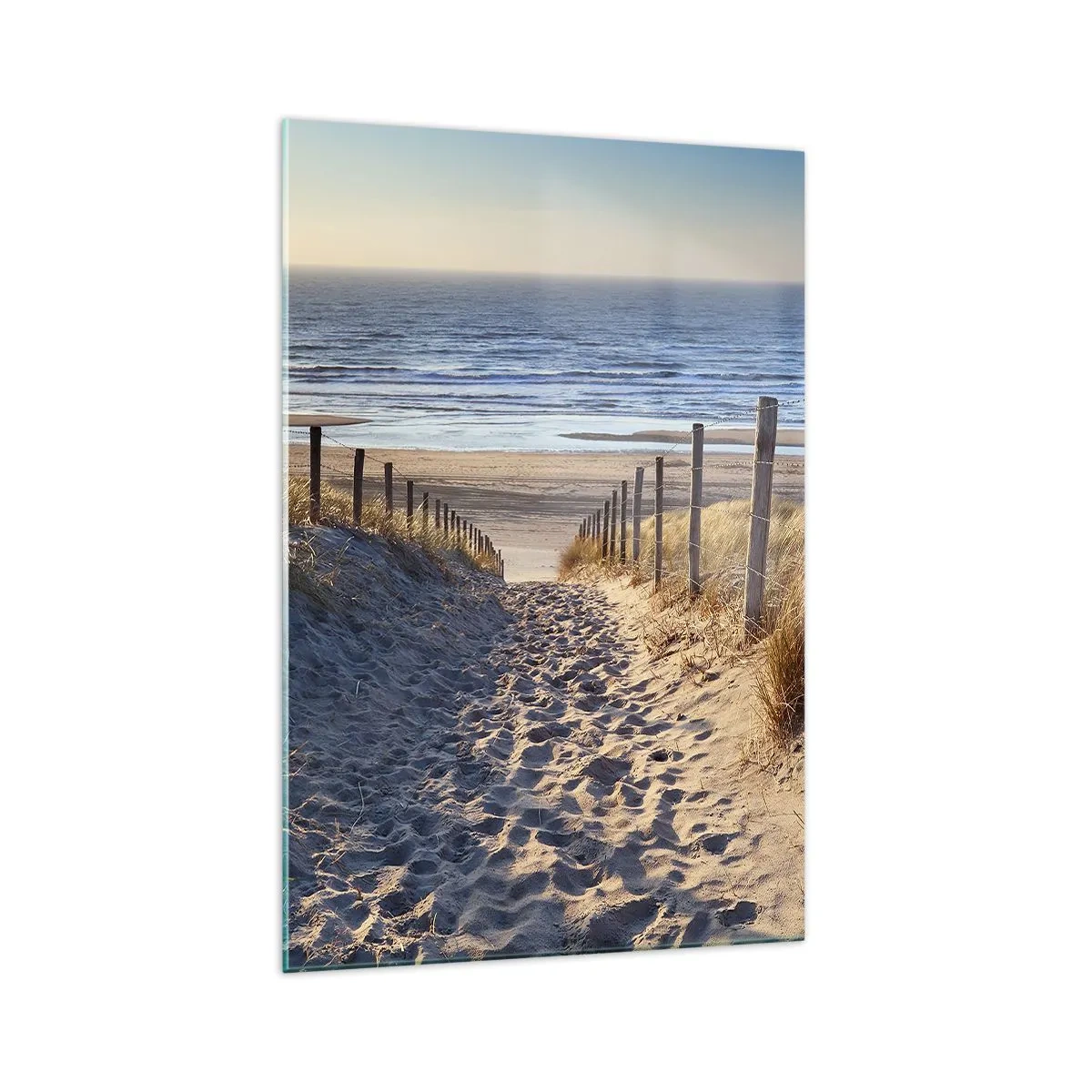Quadro su vetro - Sentiero tra le dune che conduce alla spiaggia - 70x100cm - Rumore del mare, uccelli che cantano, spiaggia selvatica tra i cespugli... - Decorazione murale moderna per soggiorno e camera da letto ARTTOR