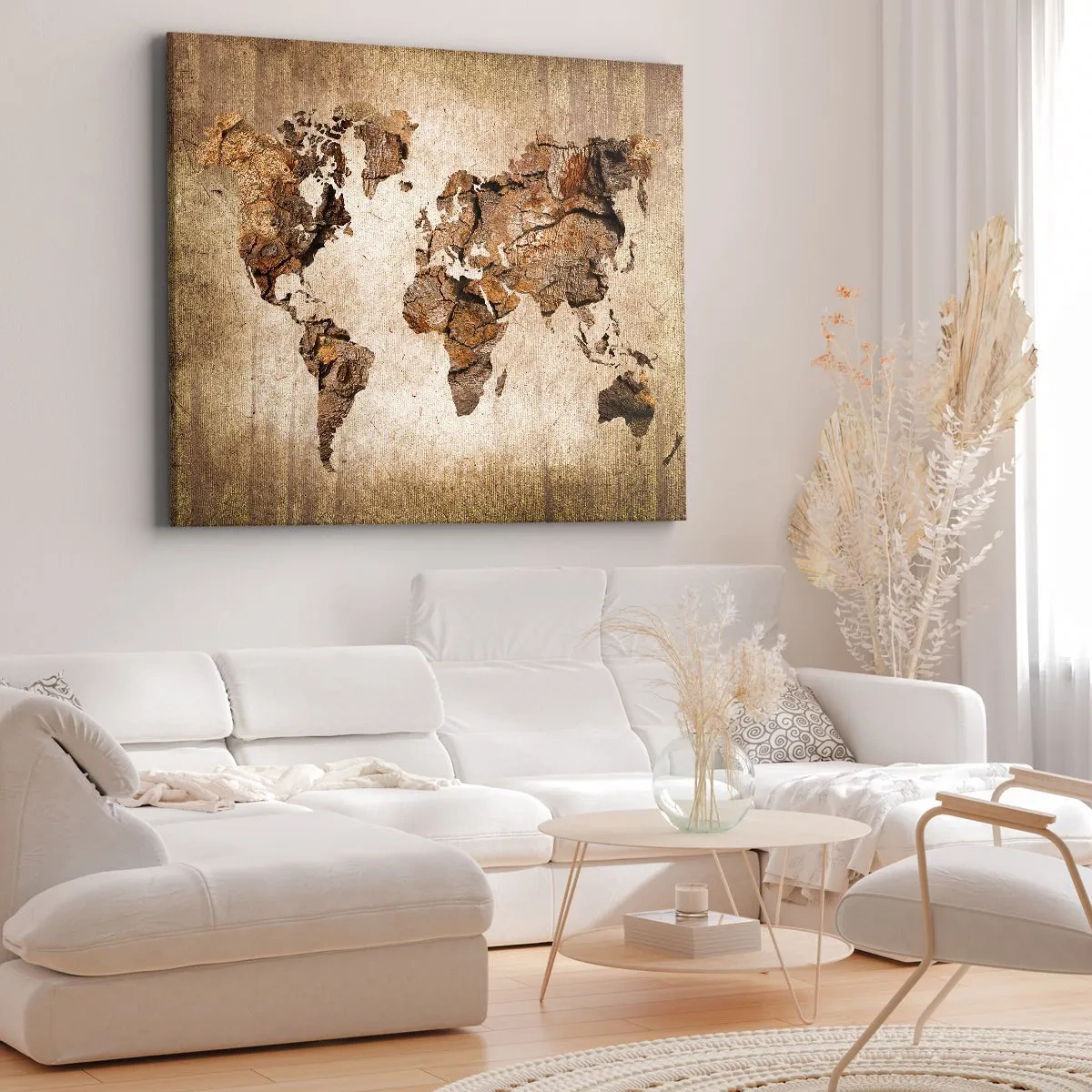 Quadro su tela - Stampe su Tela - Una mappa del mondo in stile rustico in legno - 70x50cm - Alla scoperta del mondo - Decorazione murale moderna per soggiorno e camera da letto ARTTOR