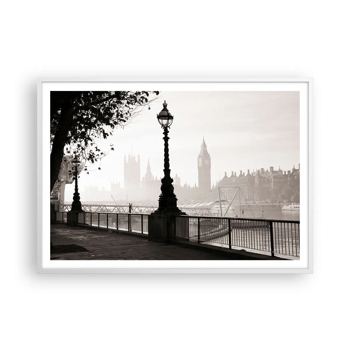 Poster in cornice bianca - Un mattino a Londra - 100x70 cm