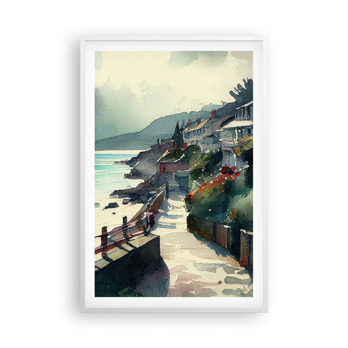 Poster in cornice bianca - Cittadina mediterranea - 61x91 cm