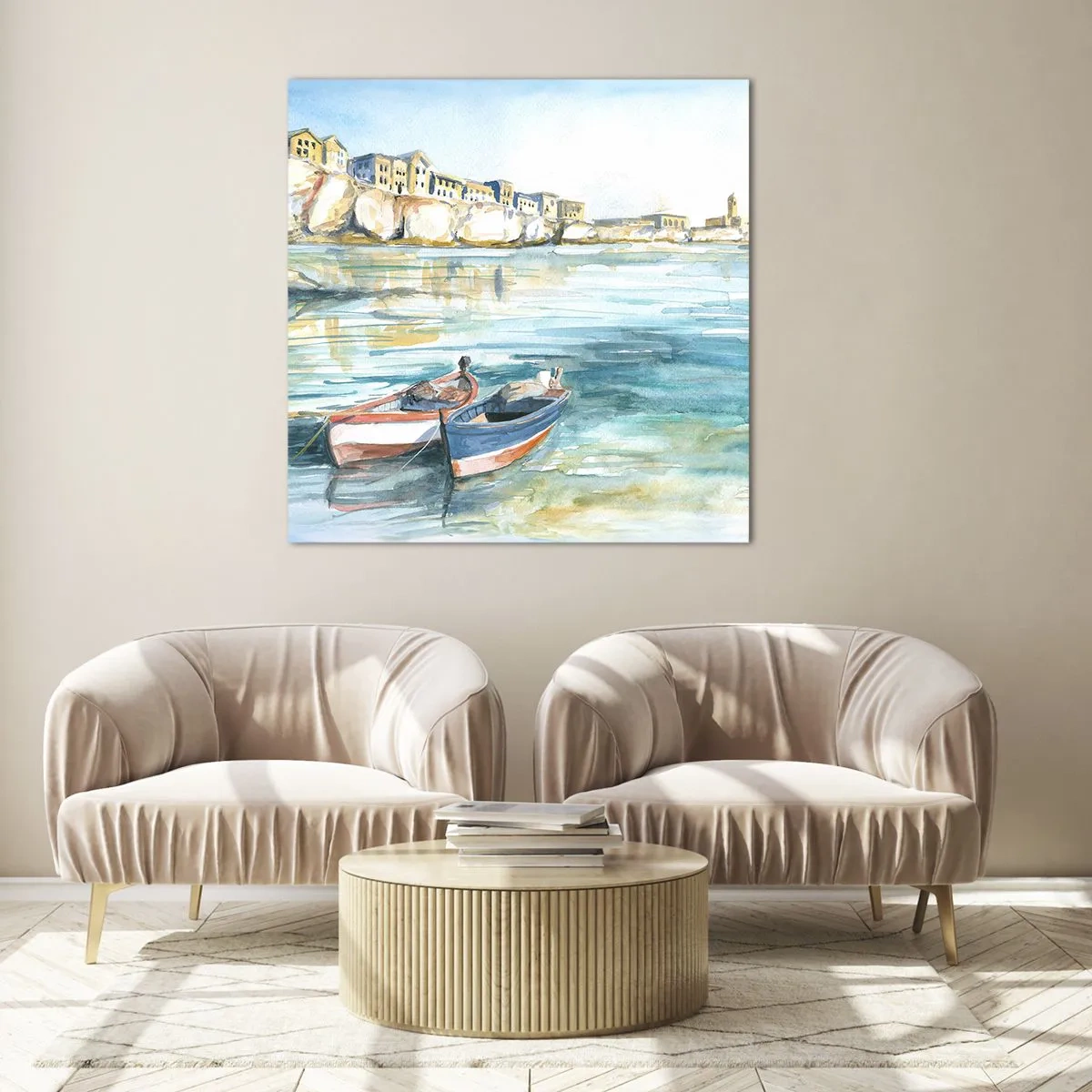 Quadro su vetro - Paesaggio in azzurro - 30x30 cm
