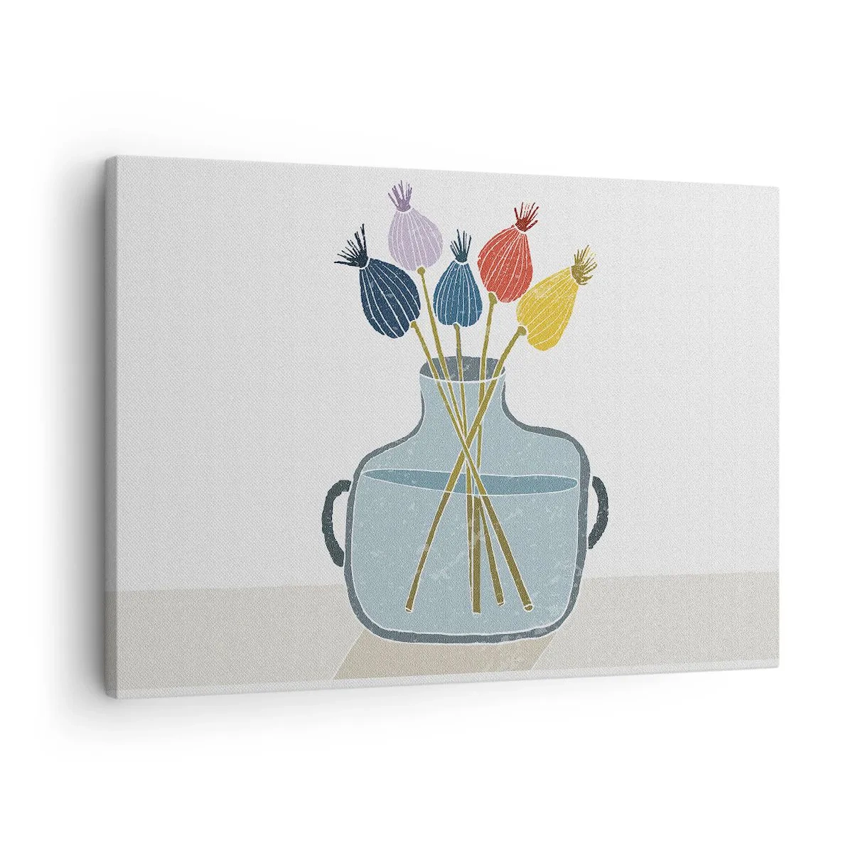 Quadro su tela - Stampe su Tela - Fiori secchi colorati in un vaso su uno sfondo bianco - 70x50cm - Il silenzio dei papaveri - Decorazione murale moderna per soggiorno e camera da letto ARTTOR