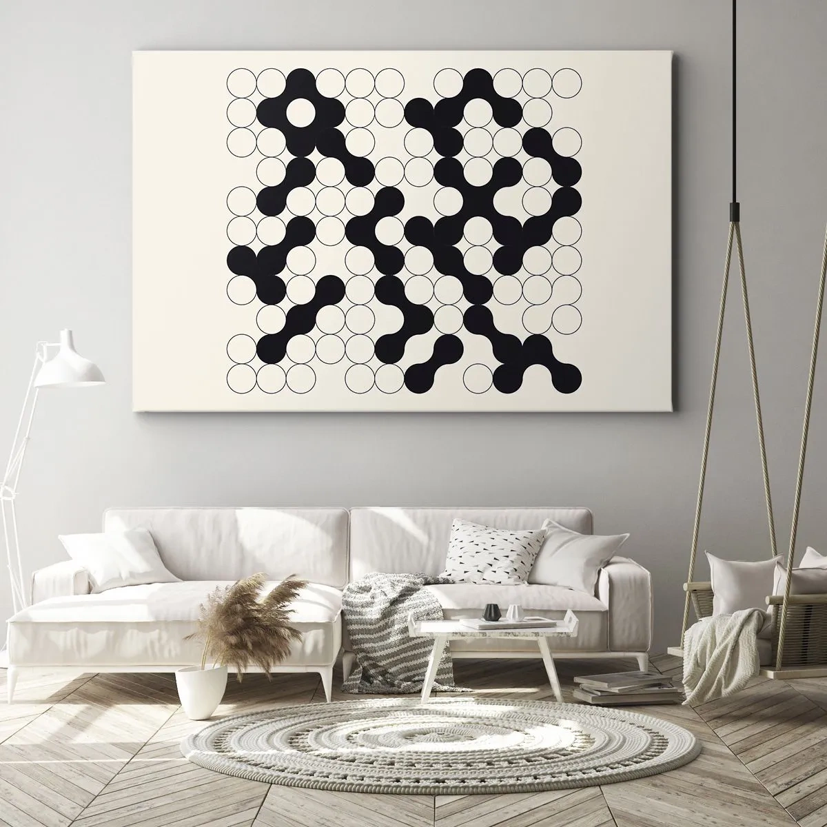 Quadro su tela - Stampe su Tela - Motivi in bianco e nero con cerchi su sfondo chiaro - 120x80cm - Gioco cinese: variazione - Decorazione murale moderna per soggiorno e camera da letto ARTTOR