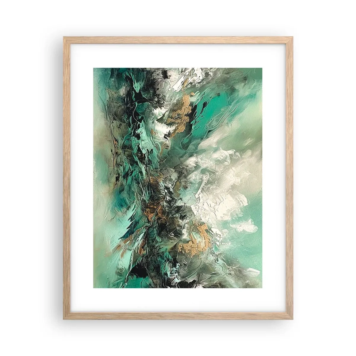 Poster in cornice rovere chiaro - Frangente nero e smeraldo - 40x50 cm