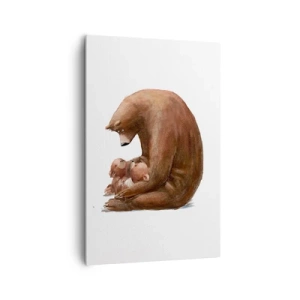 Quadro su tela - Stampe su Tela - Un'orsa madre con due orsetti in braccio - 80x120cm - Sogni d'oro, bambini - Decorazione murale moderna per soggiorno e camera da letto ARTTOR