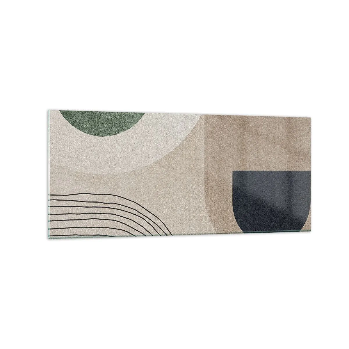 Quadro su vetro - Forme geometriche nei toni del beige e del verde - 120x50cm - La mitezza dell'ovale - Decorazione murale moderna per soggiorno e camera da letto ARTTOR