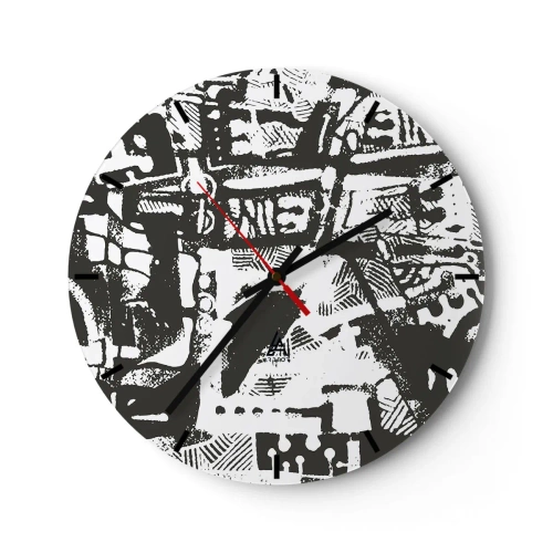 Orologio da parete - Orologio in Vetro - Motivo astratto in bianco e nero con forme geometriche - 30x30cm - Ordine o caos? - Decorazione murale moderna per soggiorno, cucina e camera da letto ARTTOR