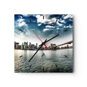 Orologio da parete - Orologio in Vetro - Panorama della città con un ponte contro il cielo blu - 30x30cm - L'isola di vetro - Decorazione murale moderna per soggiorno e camera da letto ARTTOR