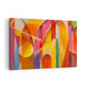 Quadro su tela - Stampe su Tela - Una composizione astratta ricca di forme geometriche colorate. - 120x80cm - La cattedrale del sole - Decorazione murale moderna per soggiorno e camera da letto ARTTOR