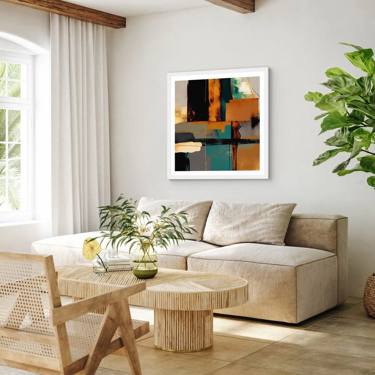 Poster in cornice bianca - Astrazione: luci e ombre - 40x40 cm