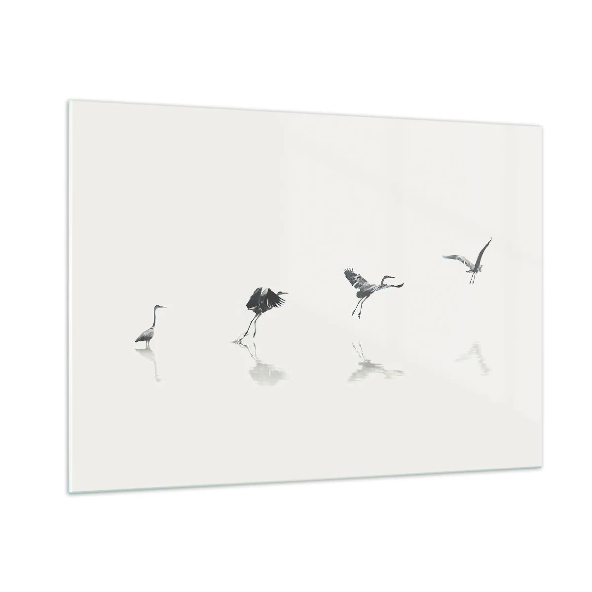 Quadro su vetro - Sagome di quattro uccelli che si muovono sull'acqua - 100x70cm - Quattro semplici passi - Decorazione murale moderna per soggiorno e camera da letto ARTTOR