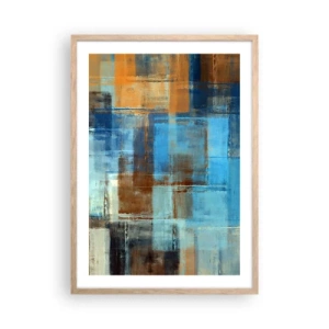 Poster in cornice rovere chiaro - Attraverso la tenda blu - 50x70 cm