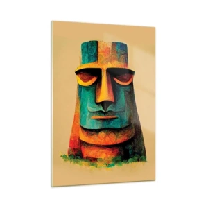 Quadro su vetro - Un ritratto colorato ispirato a una statua di pietra su uno sfondo beige. - 50x70cm - Statuario, ma simpatico - Decorazione murale moderna per soggiorno e camera da letto ARTTOR