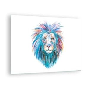 Quadro su vetro - Ritratto colorato di un leone in stile artistico - 70x50cm - Aura elettrizzante - Decorazione murale moderna per soggiorno e camera da letto ARTTOR