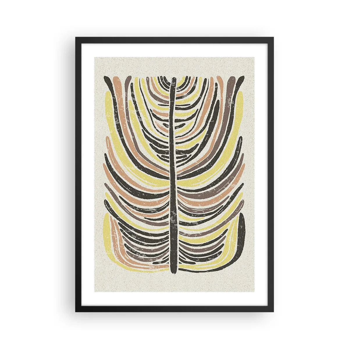 Poster in cornice nera - Foglia astratta nei toni della terra - 50x70cm - Astrazione piena di vita - Decorazione murale moderna per soggiorno e camera da letto ARTTOR
