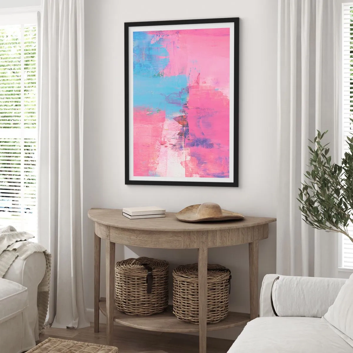 Poster in cornice nera - Rosa, blu e un pizzico di luce - 30x40 cm