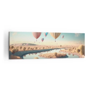 Quadro su tela - Stampe su Tela - Palloncini a forma di cuore che fluttuano sopra il paesaggio - 160x50cm - L'amore permette di volare - Decorazione murale moderna per soggiorno e camera da letto ARTTOR