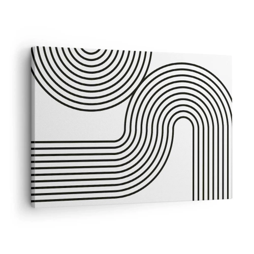 Quadro su tela - Stampe su Tela - Un dipinto astratto con linee nere che creano motivi geometrici su uno sfondo bianco. - 70x50cm - In curva - Decorazione murale moderna per soggiorno e camera da letto ARTTOR