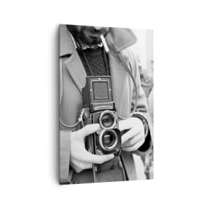 Quadro su tela - Stampe su Tela - Foto in bianco e nero di un uomo con una macchina fotografica retrò - 80x120cm - In stile retro - Decorazione murale moderna per soggiorno e camera da letto ARTTOR