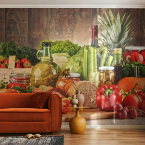 Fotomurali Premium Canvas - Frutta, verdura e prodotti alimentari colorati - 100x70cm - Affumicati, arrostiti, marinati - Decorazione murale moderna per soggiorno e camera da letto ARTTOR