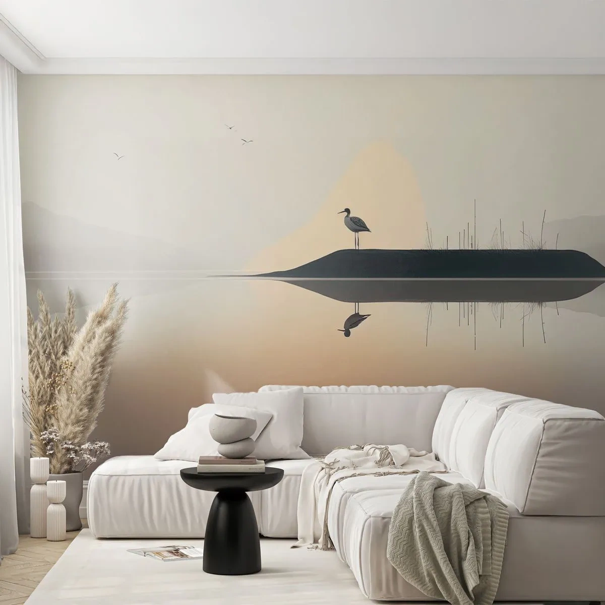 Fotomurali Standard Eco - Il signore del lago - Uccello, Paesaggio, Minimalismo - 450x315 cm