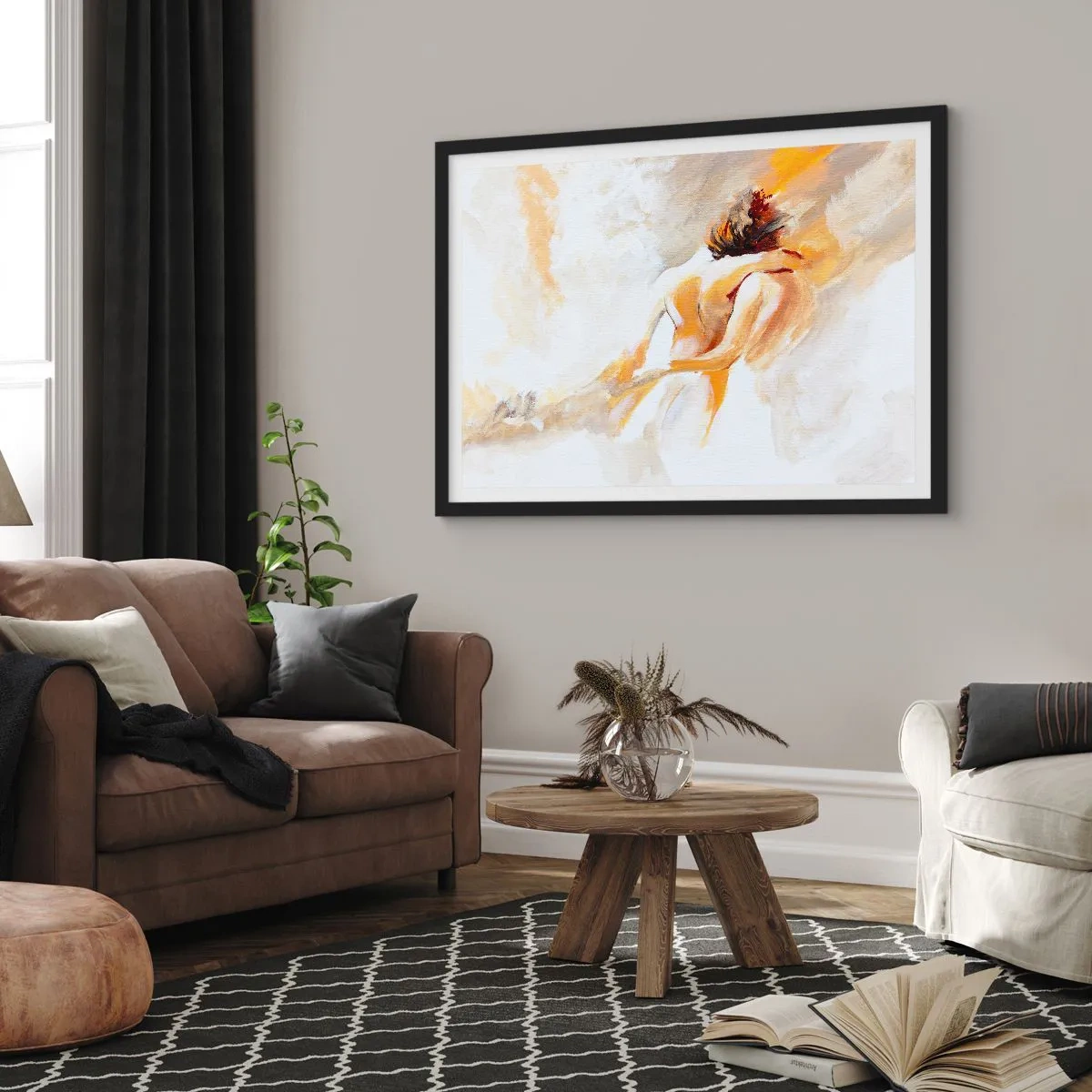 Poster in cornice nera - Scena astratta di un abbraccio romantico - 70x50cm - Nel cielo dell'intimità - Decorazione murale moderna per soggiorno e camera da letto ARTTOR