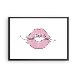 Poster in cornice nera - Disegno minimalista delle labbra in una tonalità rosa - 70x50cm - Pronti al bacio? - Decorazione murale moderna per soggiorno e camera da letto ARTTOR