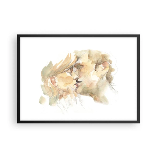 Poster in cornice nera - Ritratto romantico ad acquerello di una coppia che si bacia - 70x50cm - Sarà l'anima gemella? - Decorazione murale moderna per soggiorno e camera da letto ARTTOR