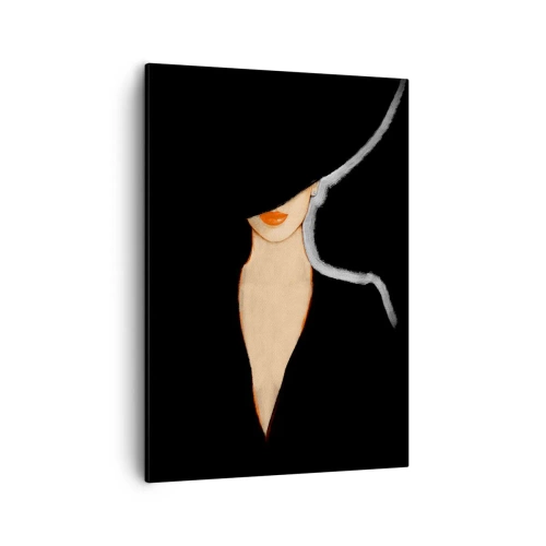 Quadro su tela - Stampe su Tela - Silhouette di una donna con un cappello su uno sfondo nero - 50x70cm - Eleganza e stile - Decorazione murale moderna per soggiorno e camera da letto ARTTOR