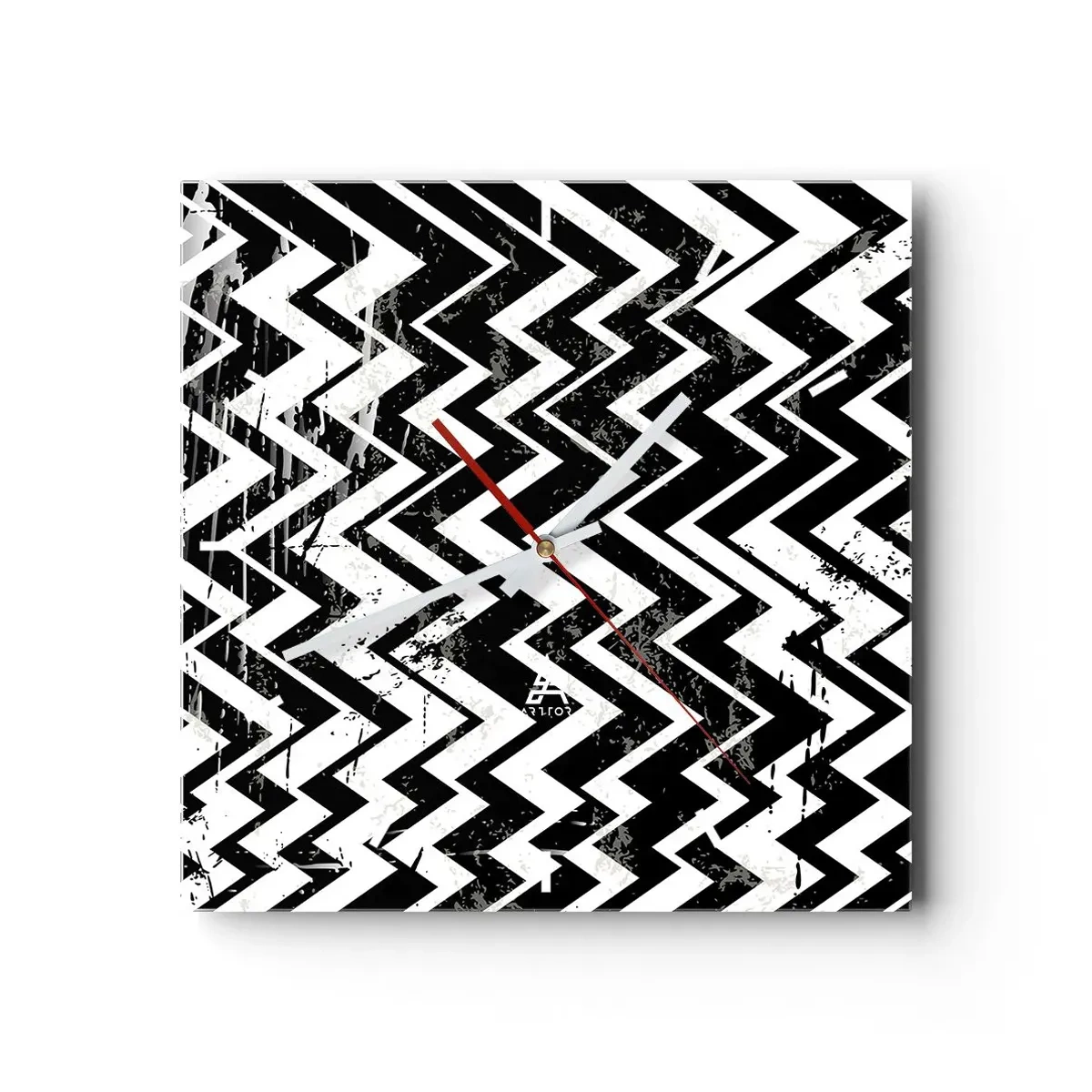 Orologio da parete - Orologio in Vetro - Motivo a zigzag bianco e nero con abrasioni artistiche - 30x30cm - Zig-bianco, zag-nero - Decorazione murale moderna per soggiorno e camera da letto ARTTOR