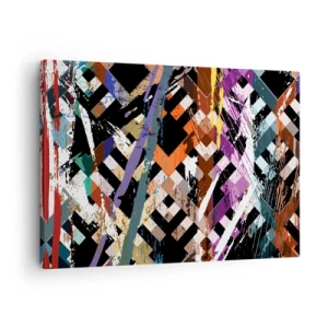 Quadro su tela - Stampe su Tela - Composizione astratta con linee colorate su sfondo nero - 70x50cm - Elevato al quadrato - Decorazione murale moderna per soggiorno e camera da letto ARTTOR