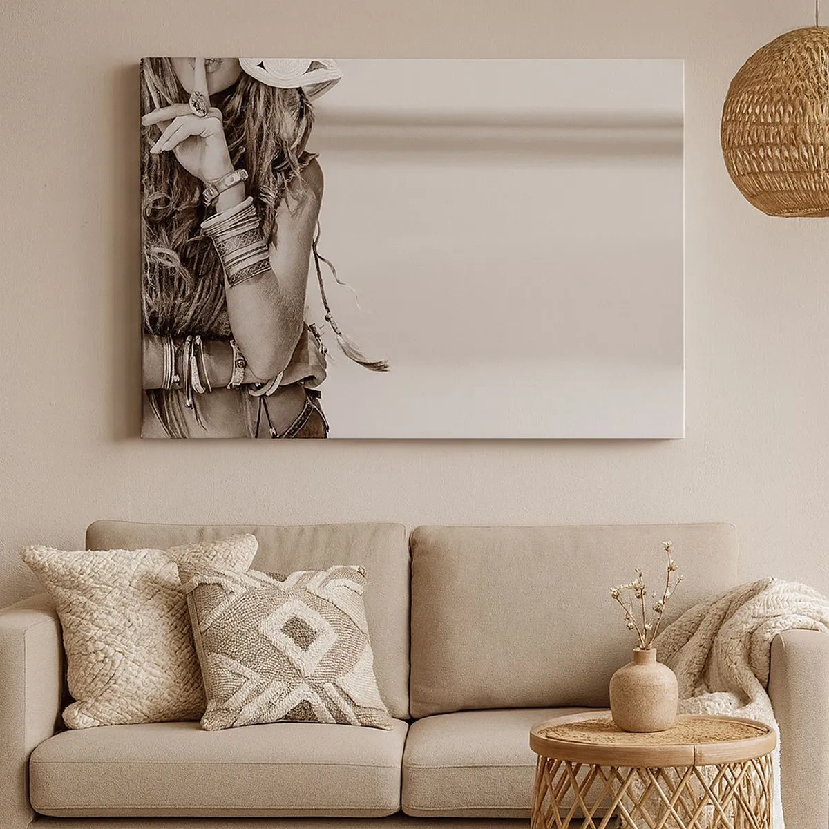 Quadro su tela - Stampe su Tela - Ritratto di una donna boho con gioielli - 70x50cm - Come una ragazza - Decorazione murale moderna per soggiorno e camera da letto ARTTOR