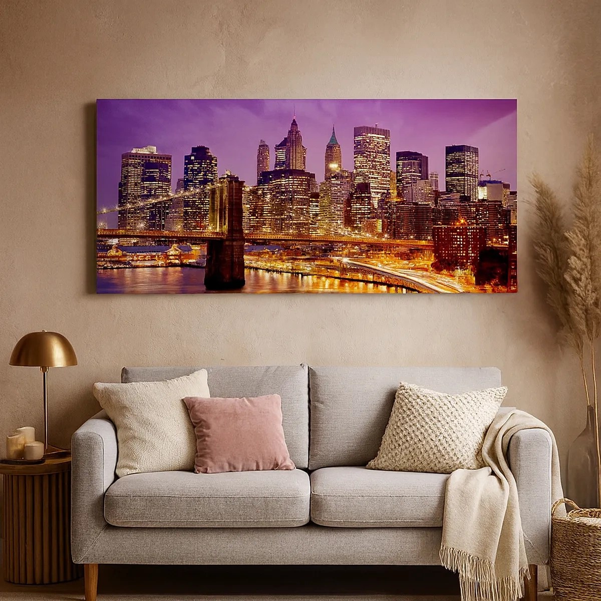 Quadro su tela - Stampe su Tela - Manhattan in viola e oro - 30x30 cm