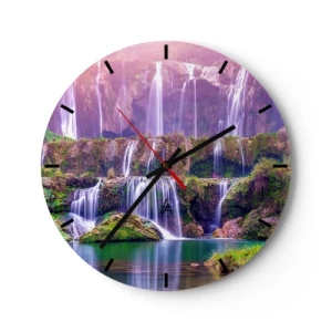Orologio da parete - Orologio in Vetro - Una cascata circondata dal verde con riflessi di luce in una tonalità rosa - 30x30cm - La scala verso il cielo - Decorazione murale moderna per soggiorno, cucina e camera da letto ARTTOR