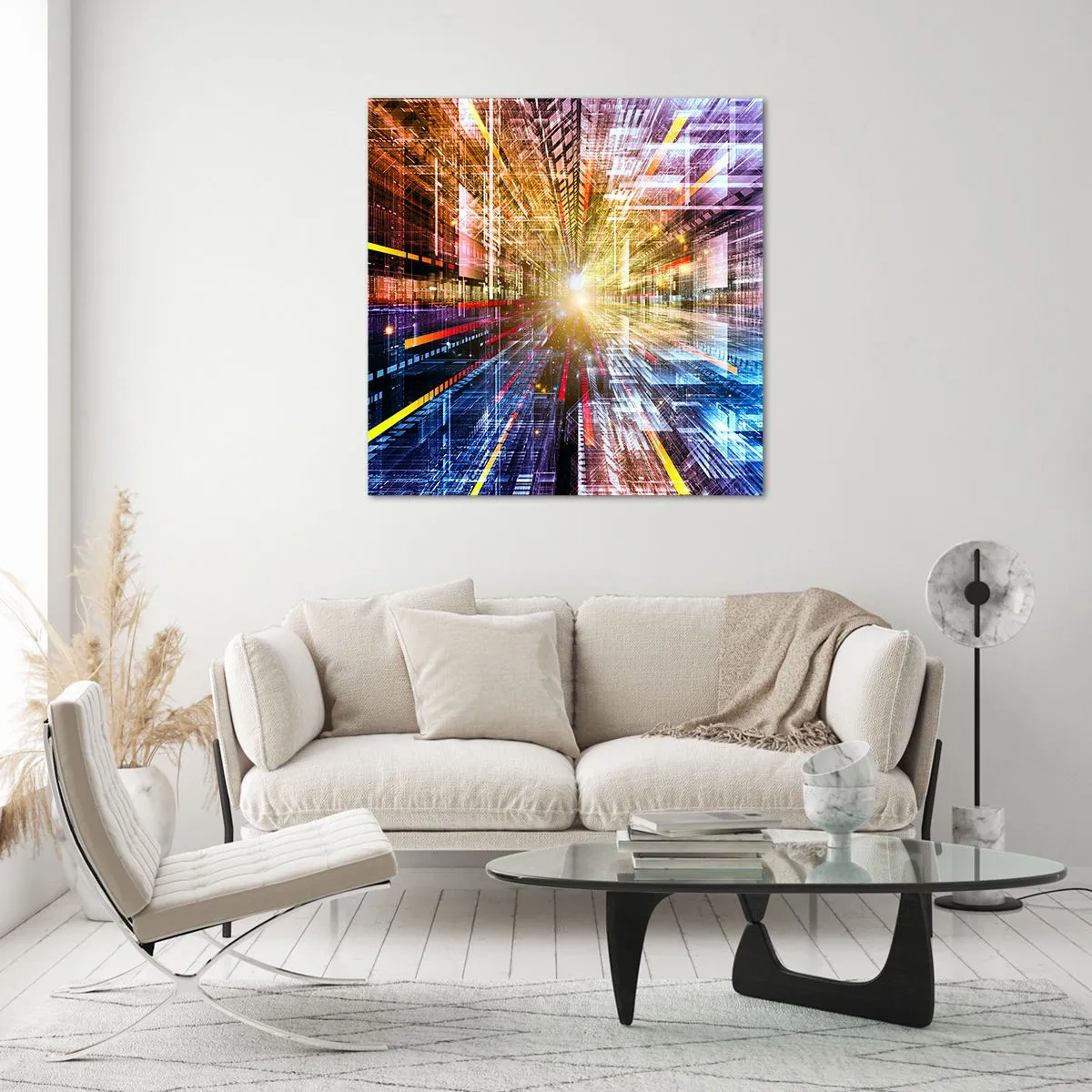 Quadro su vetro - Corridoio di luce - 50x50 cm