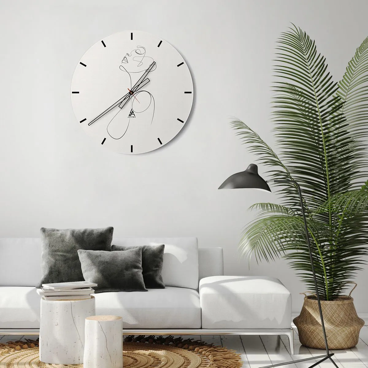 Orologio da parete - Orologio in Vetro - Un profilo femminile realizzato con una linea nera su uno sfondo chiaro - 30x30cm - Avvolta nei sogni - Decorazione murale moderna per soggiorno, cucina e camera da letto ARTTOR