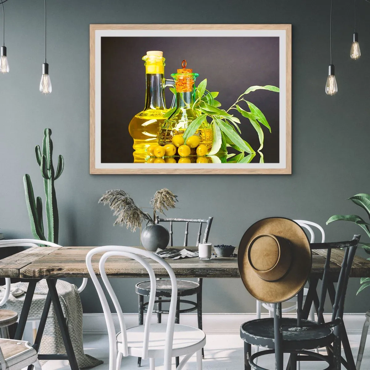 Poster in cornice rovere chiaro - Natura morta con olive e olio - 40x30 cm